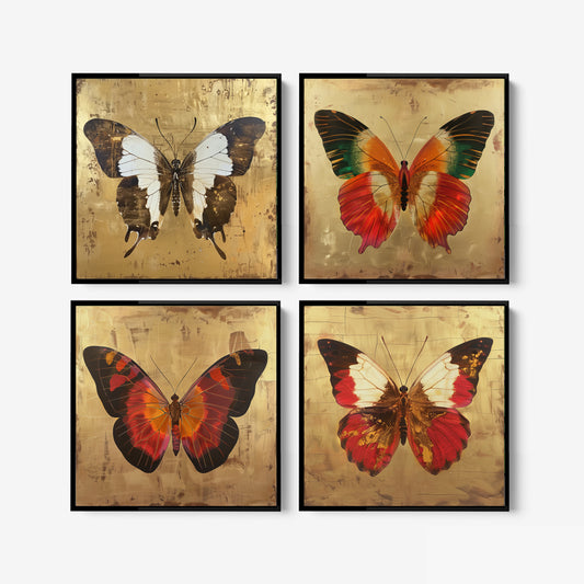 Kleurrijke vlinders op gouden achtergrond - plexiglas schilderij