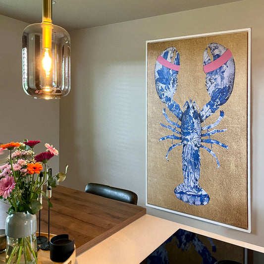 Lobster Royal Blue Pink verticaal- plexiglas schilderij - kunst